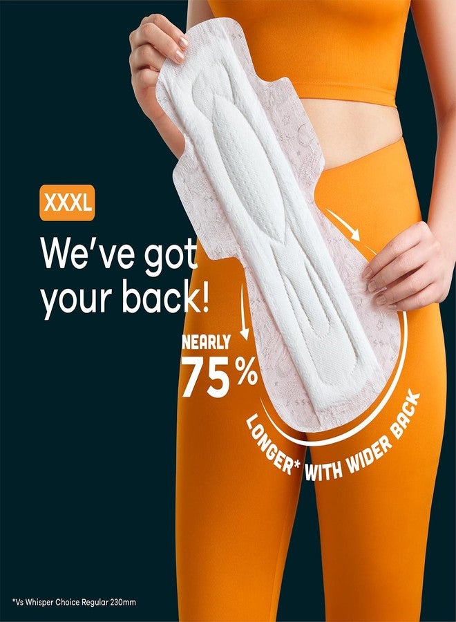 Whisper Bindazzz Nights 30 XXXL Sanitary Pads, Upto 0% Leaks All Night Long, For Super Heavy Flow, Nearly 75% Longer with Wider Back, Double hug wings keep pad in place, Disposable Wrapper - Image 3